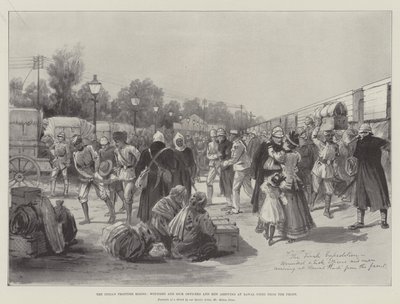 The Indian Frontier Rising, Wounded and Sick Officers and Men arriving at Rawal Pindi from the Front by Melton Prior